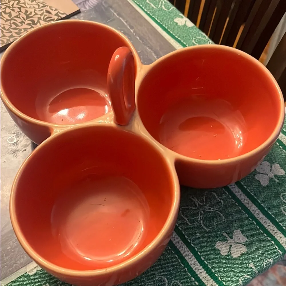 Crate&Barrel Orange Triple Bowl Serveware